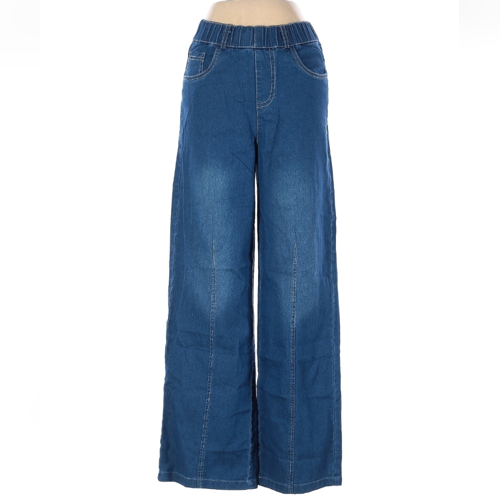 Retro Wide Leg Blue Jean Pants